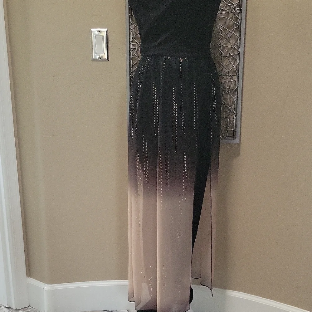 VENUS Strapless Ombre Black and Tan Jumpsuit With Pants And Sheer Skirt - Picture 4 of 6